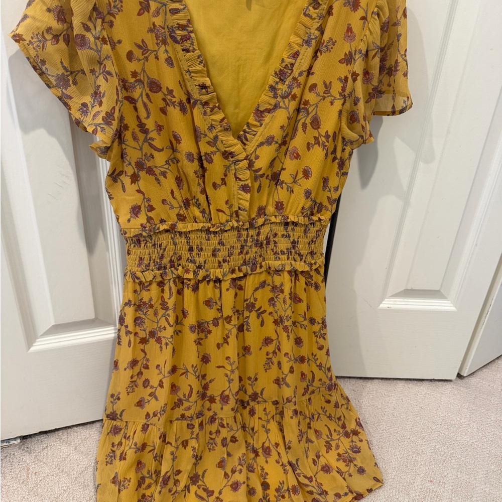 PAIGE Mustard Yellow Floral Mini Dress